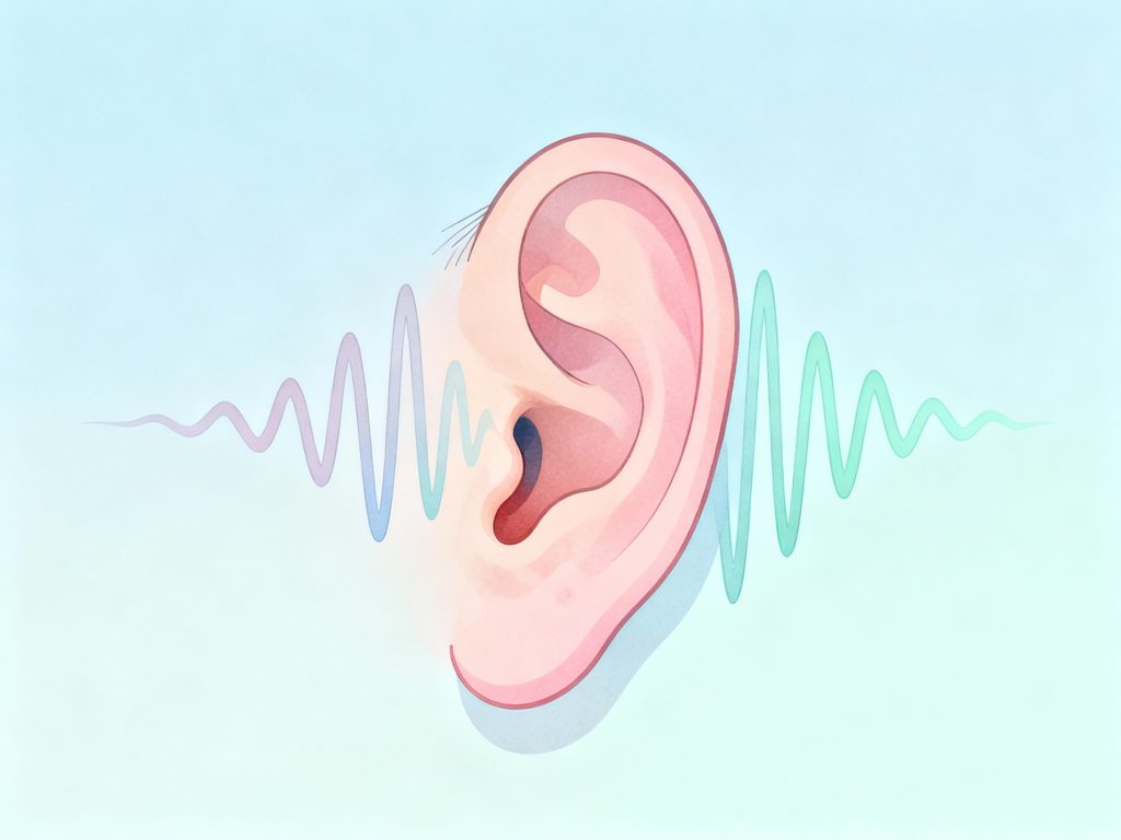 Ohr mit Schallwellen dargestellt zur Verdeutlichung von Tinnitus